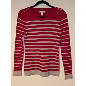 Banana Republic Women's XS Striped Pullover Button Shoulder Embellished Sweater